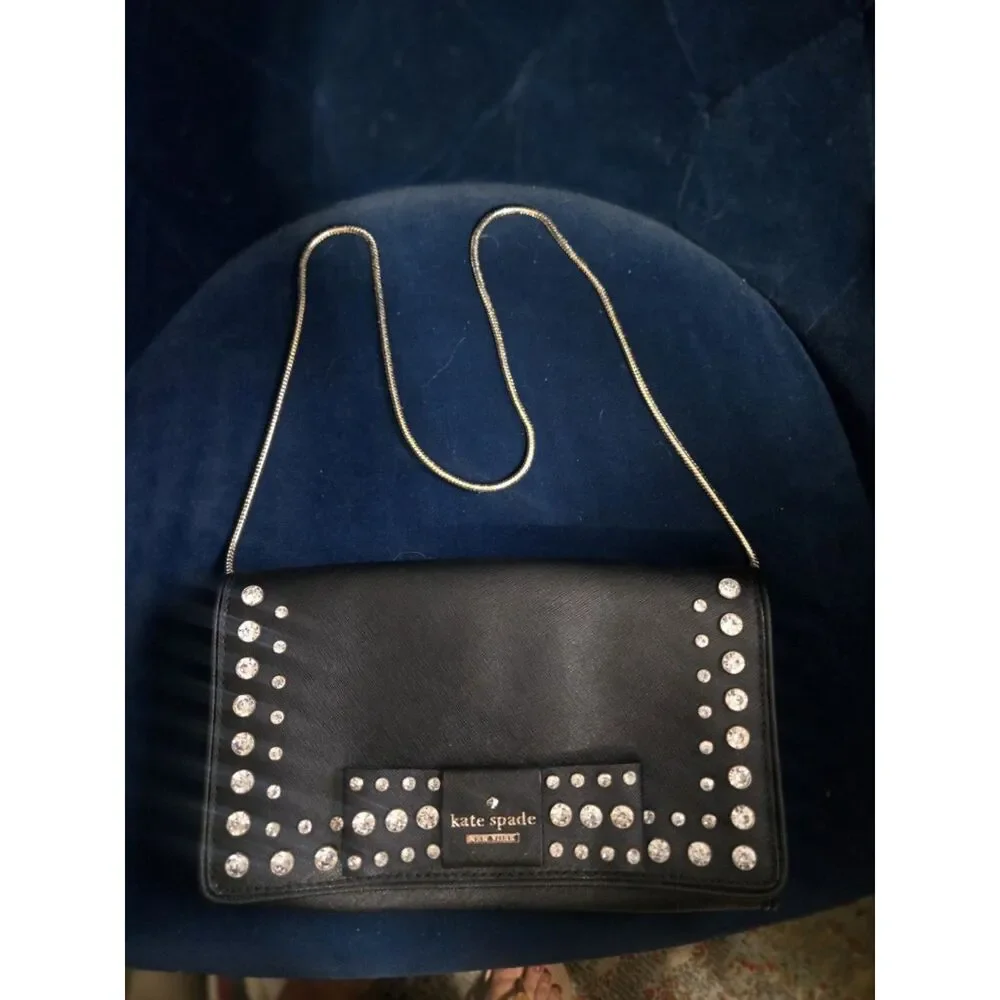 Kate Spade Eva Davies Mews Black Jeweled Bow Clutch Crossbody Bag